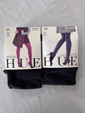 HUE Women's Opaque Black & Luster Black Tights - 02